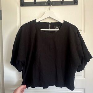 DKNY Black Oversized Boxy Short Sleeve Blouse - Linen